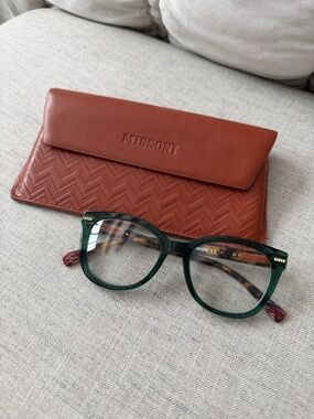 Missoni Green Translucent Square Optical Glasses with Tortoiseshell Temples